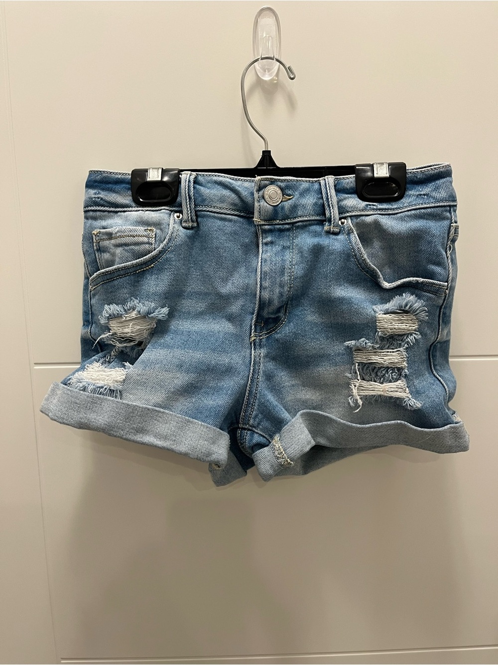 Wax Jean Light Blue Distressed Rolled-Cuff Denim Shorts